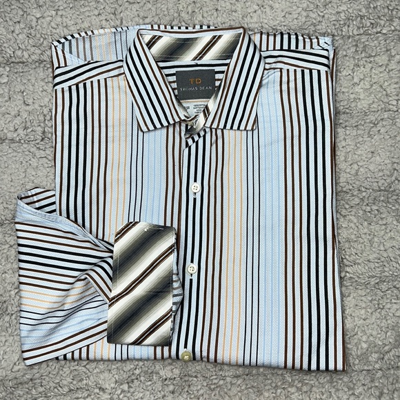 🎯Thomas Dean Boys Poplin Stripe LS Button Down Shirt Multi Size XL (18-20) - Picture 1 of 6
